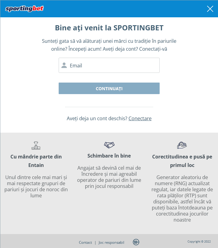 Cazinoul SportingBet - Autentificarea și înregistrarea pe site-ul oficial